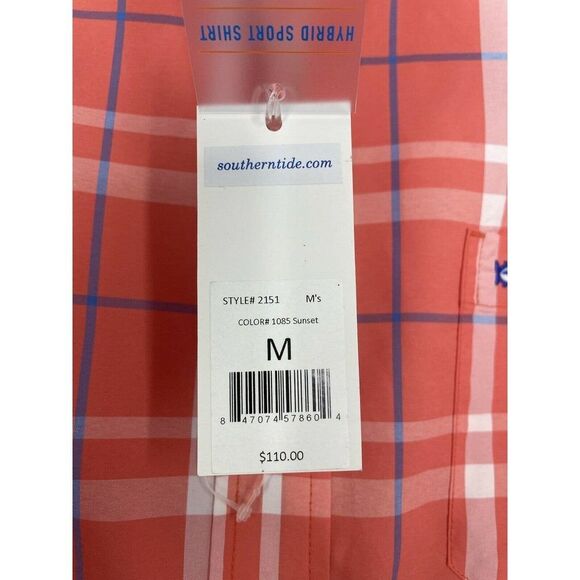Southern Tide Hybrid Sport Orange Plaid Button Front Shirt Size Medium - Picture 7 of 9